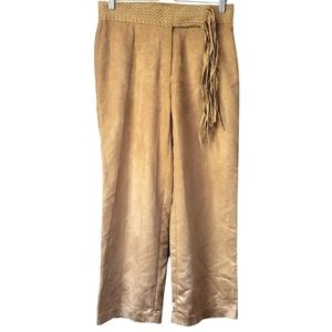 MANTLES Wide Leg Trousers with Tassle Brown Size 10 Petite